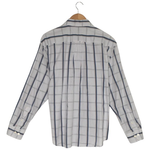 Caribbean Mens Size L Plaid Button Up Long Sleeve Collared Shirt Morrocan Blue - Picture 6 of 14